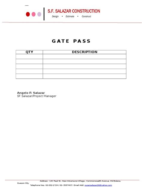 gate pass format|Gate Pass Format For Companies in MS Word .